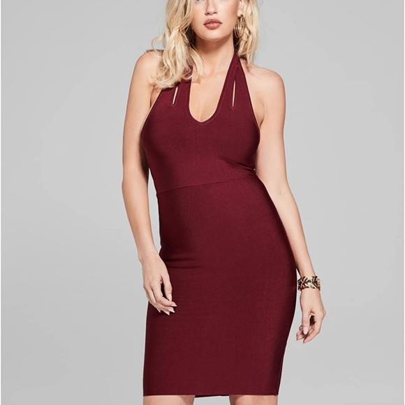 MARCIANO Guess Burgundy Red Halter Bandage Dress - Size XS, 0 - Picture 1 of 7